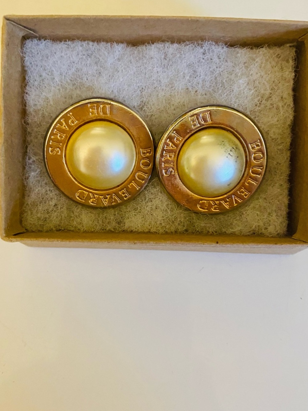 Gold-Tone Clip Earrings with Ivory Pearl Centers